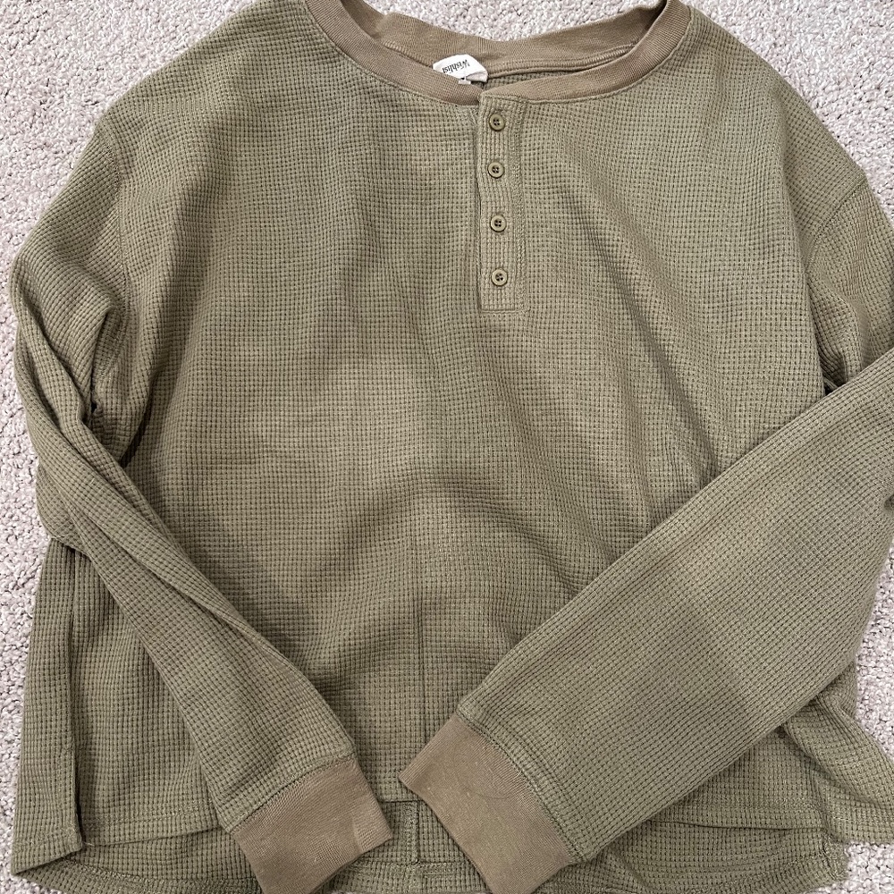 Green Long Sleeve Waffle Shirt
